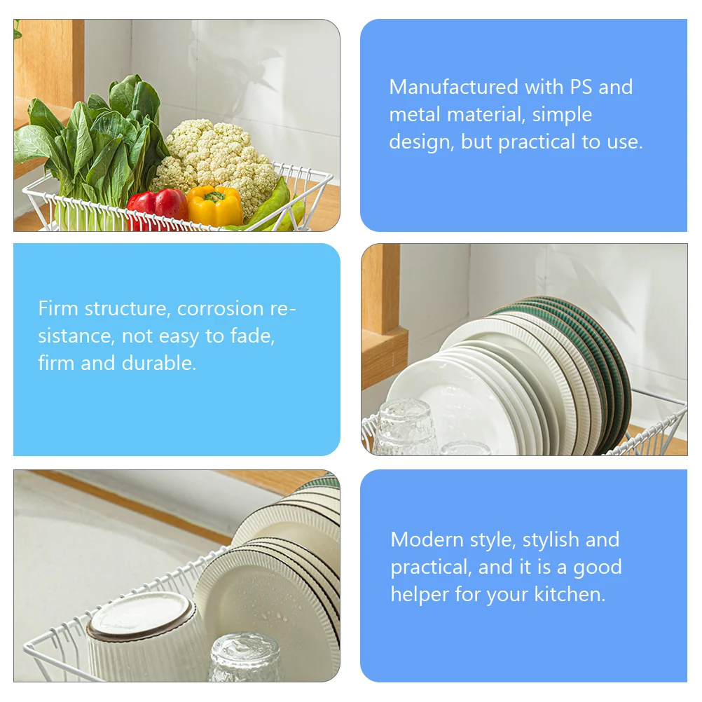 

Modern Metal Drain With Tray Dish Drying Organizer Countertop Bowl Utensils Holder Draining Bracket Kitchen Supplies Storage