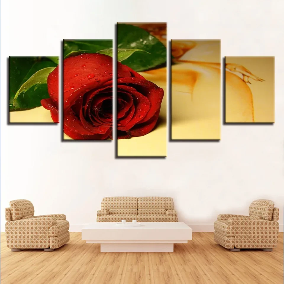 

Five link high-definition room decoration painting, spray painting, flowers, roses, bedside hanging painting, home poster