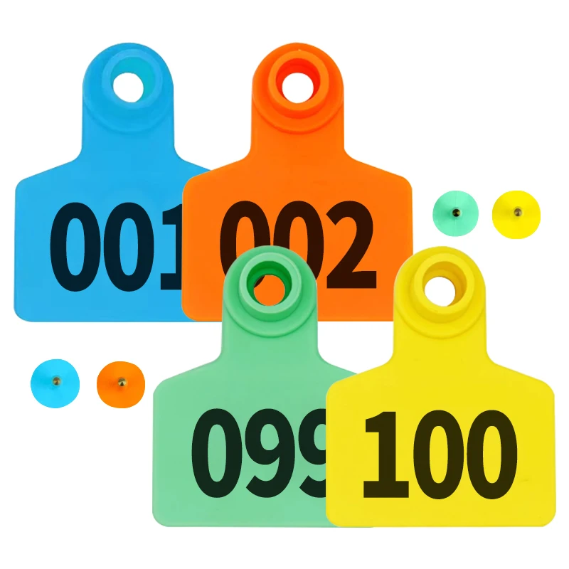 8색 플라스틱 돼지 귀표시, 레이저 각인 단어 포함, 돼지, 양, 염소 귀표시, 농장 동물 식별 카드, 100개입, 001-200