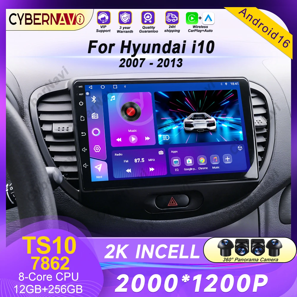 

Android Carplay Auto Car Radio For Hyundai I10 2007 - 2013 CarPlay Auto GPS Recorder Multimedia video Player 4G+WiFi DSP No 2din