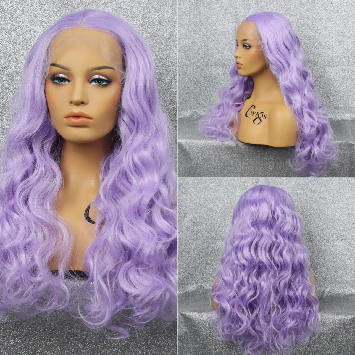 

Lavender Hair Fashion Long Wave Synthetic Lace Front Wig Light Purple Heat Resistant Hair For Women Daily Cosplay Anime Use