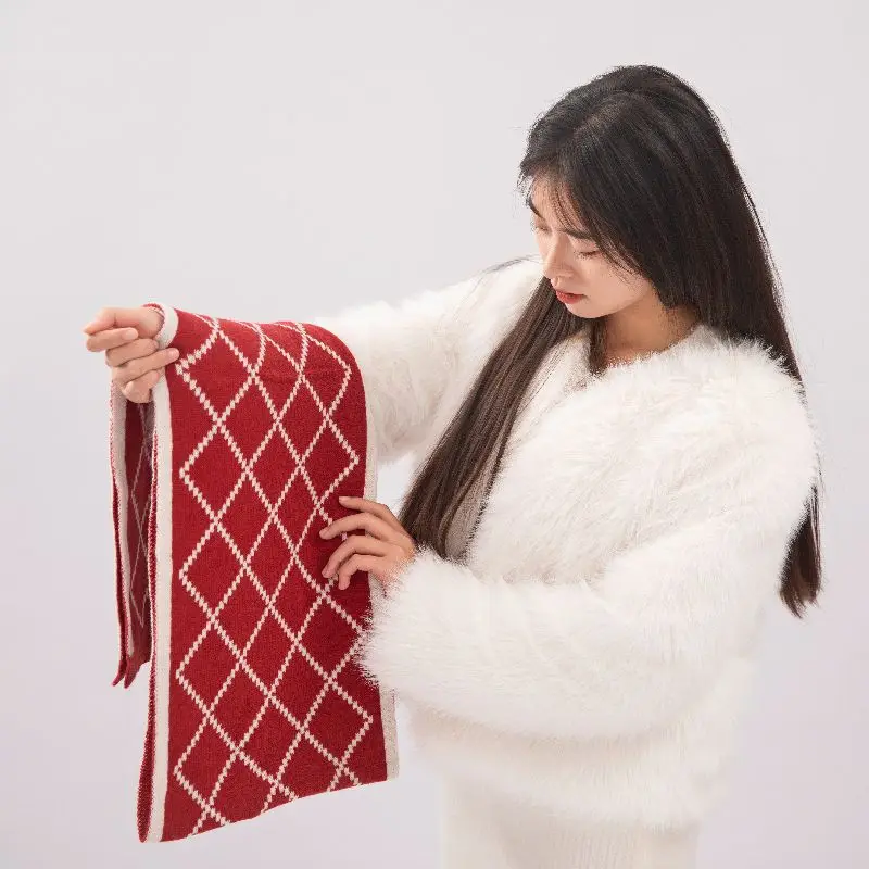 

Knitted Long Scarf for Women New Cashmere Scarves Lady Winter Thicken Warmer Soft Pashmina Shawls Wraps Female Argyle T119