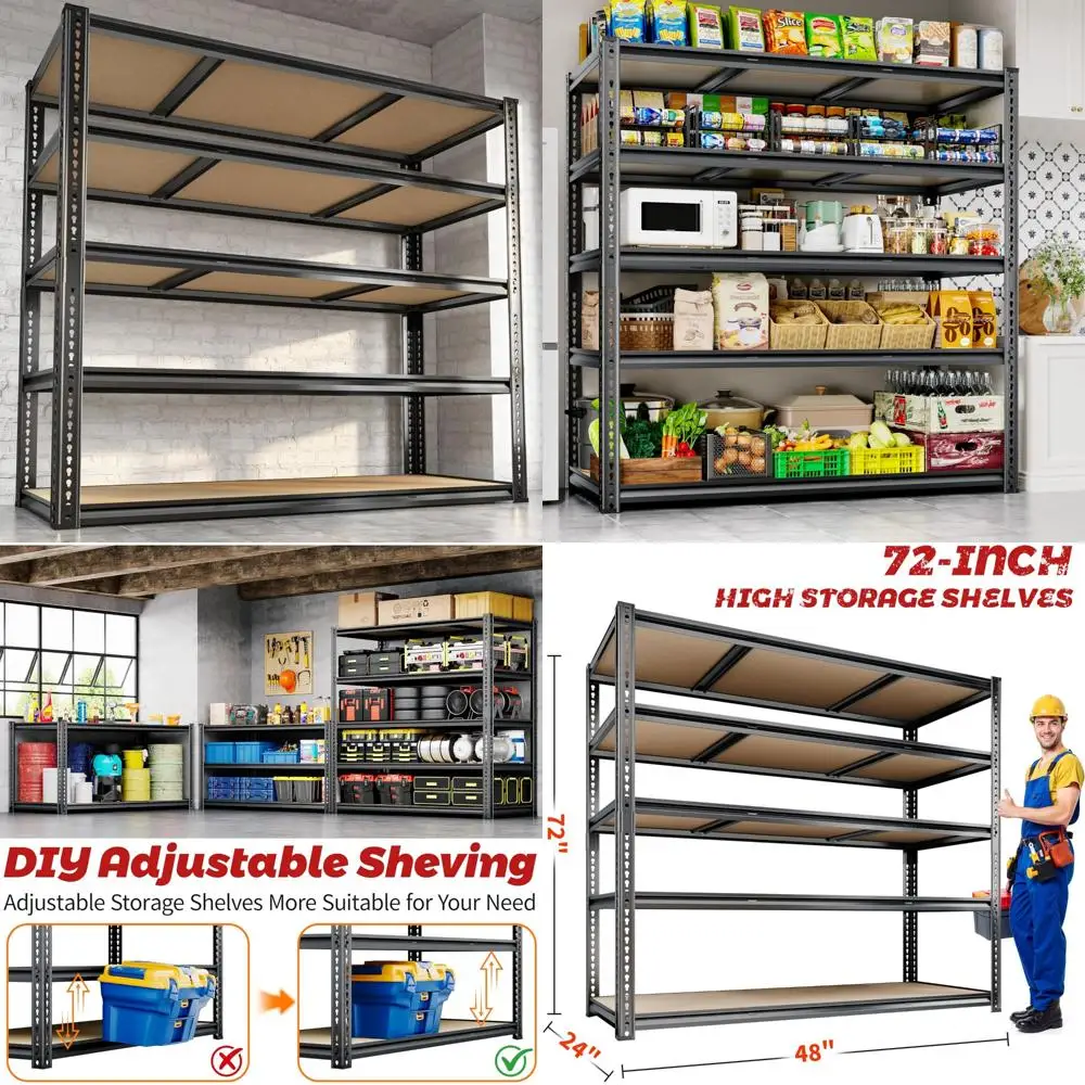 

Сверхмощные 5-ярусные регулируемые металлические полки для хранения вещей для гаража, поддерживающие до 3050 фунтов, максимальная эффективность места