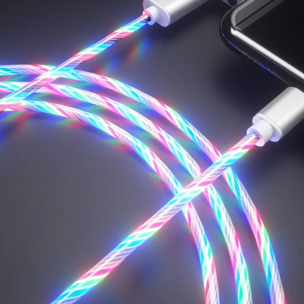 1Pc Colorful Flowing Charger Cable LED light Fast Charging Luminous Cables 1M LED USB C Wire Data Line Mobile Phone Accessories