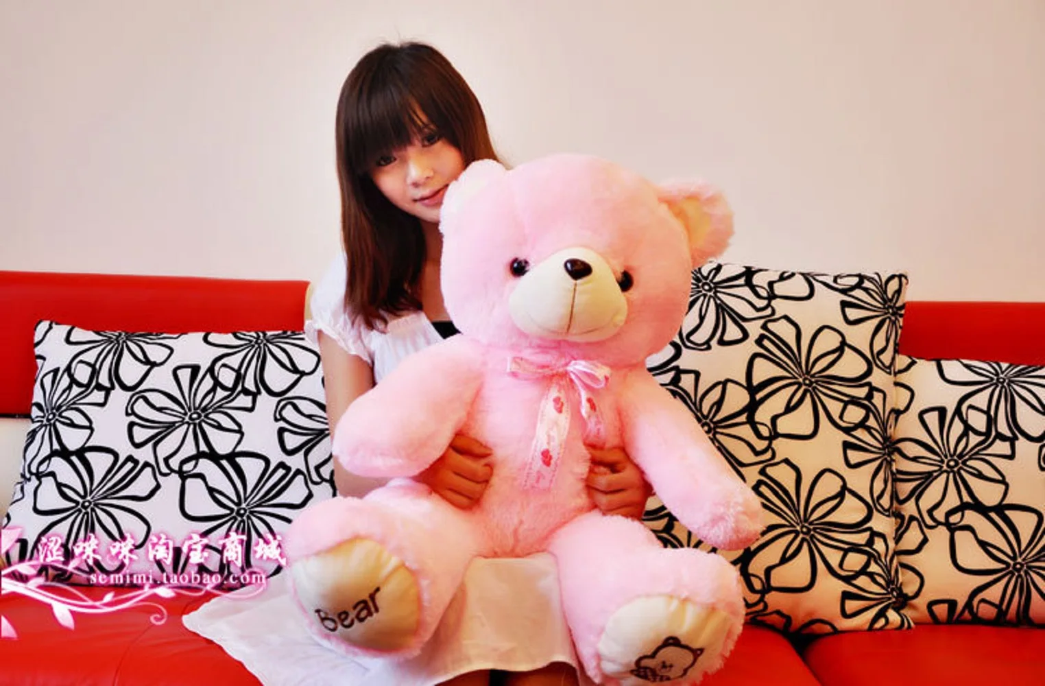 

The lovely bow bear doll teddy bear hug bear plush toy doll birthday gift pink bear about 100cm