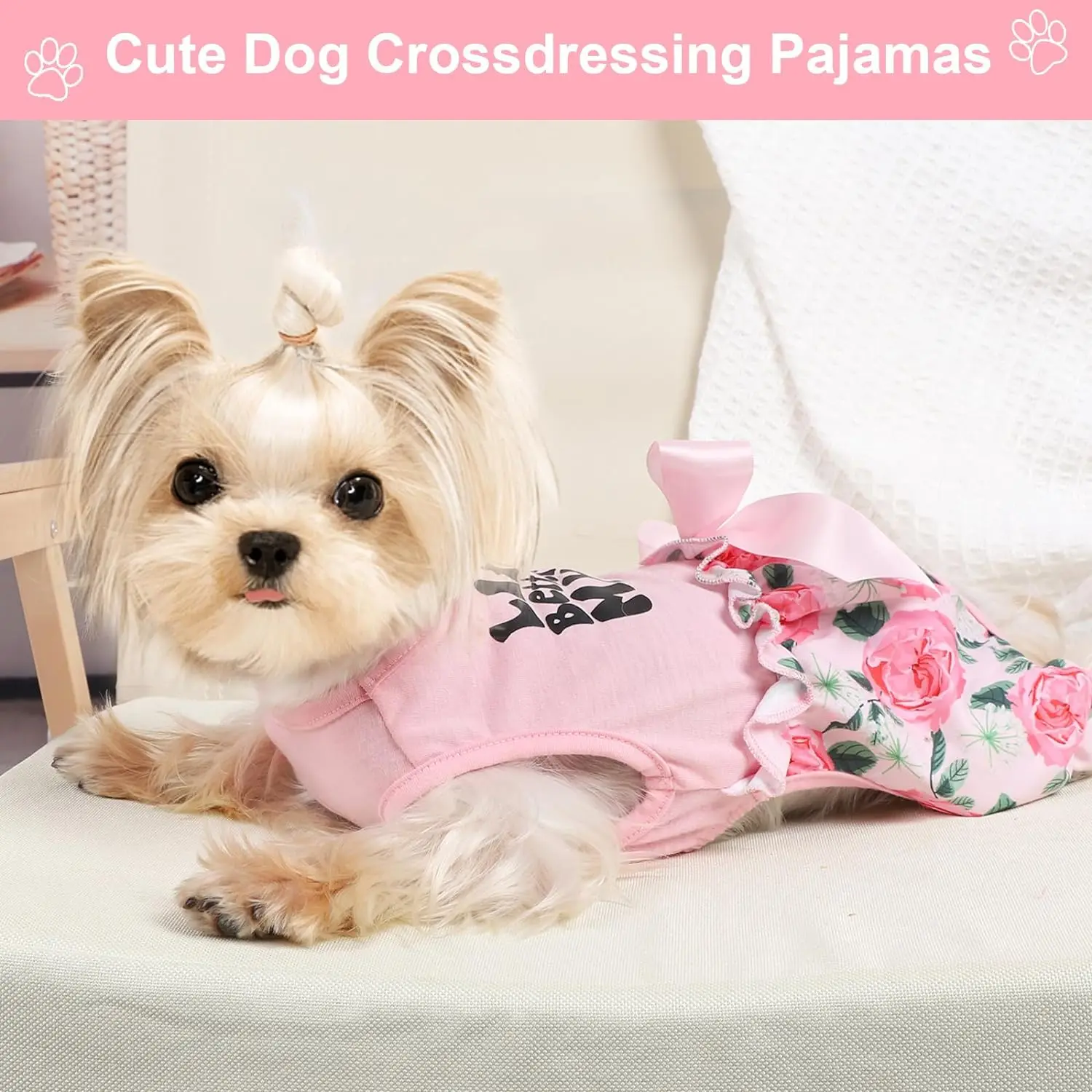 Dog Clothes for Small Dogs Girl Summer Dog Pajamas Jumpsuit, Top Puppy Shirt and Floral Pants 4 Legged Female Dog Onesie Pjs