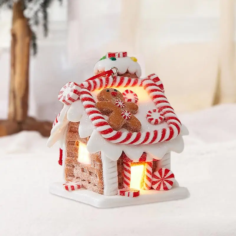 Christmas Gingerbread House Decor Lighted Gingerbread Christmas Tree Decor Soft Clay Fairy Tale Candy House For Door Handle