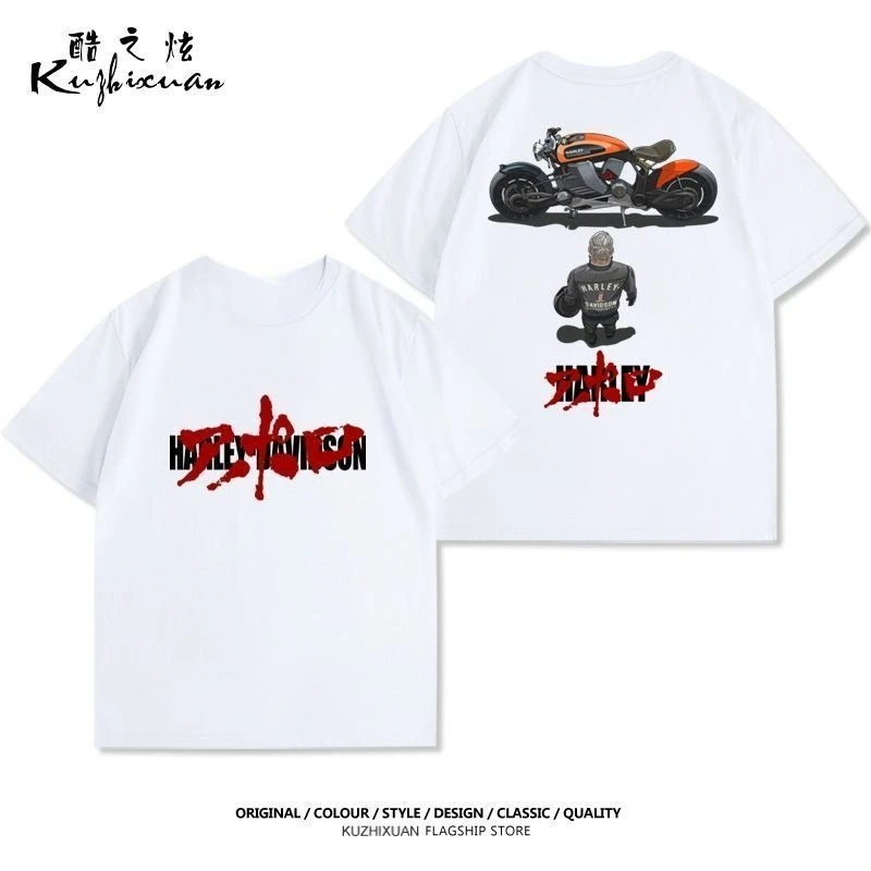 

Akira Retro Printed Motorcycle Modified Casual Wear Loose Short-sleeved T-shirt Pure Cotton Men's Summer Trendy Brand