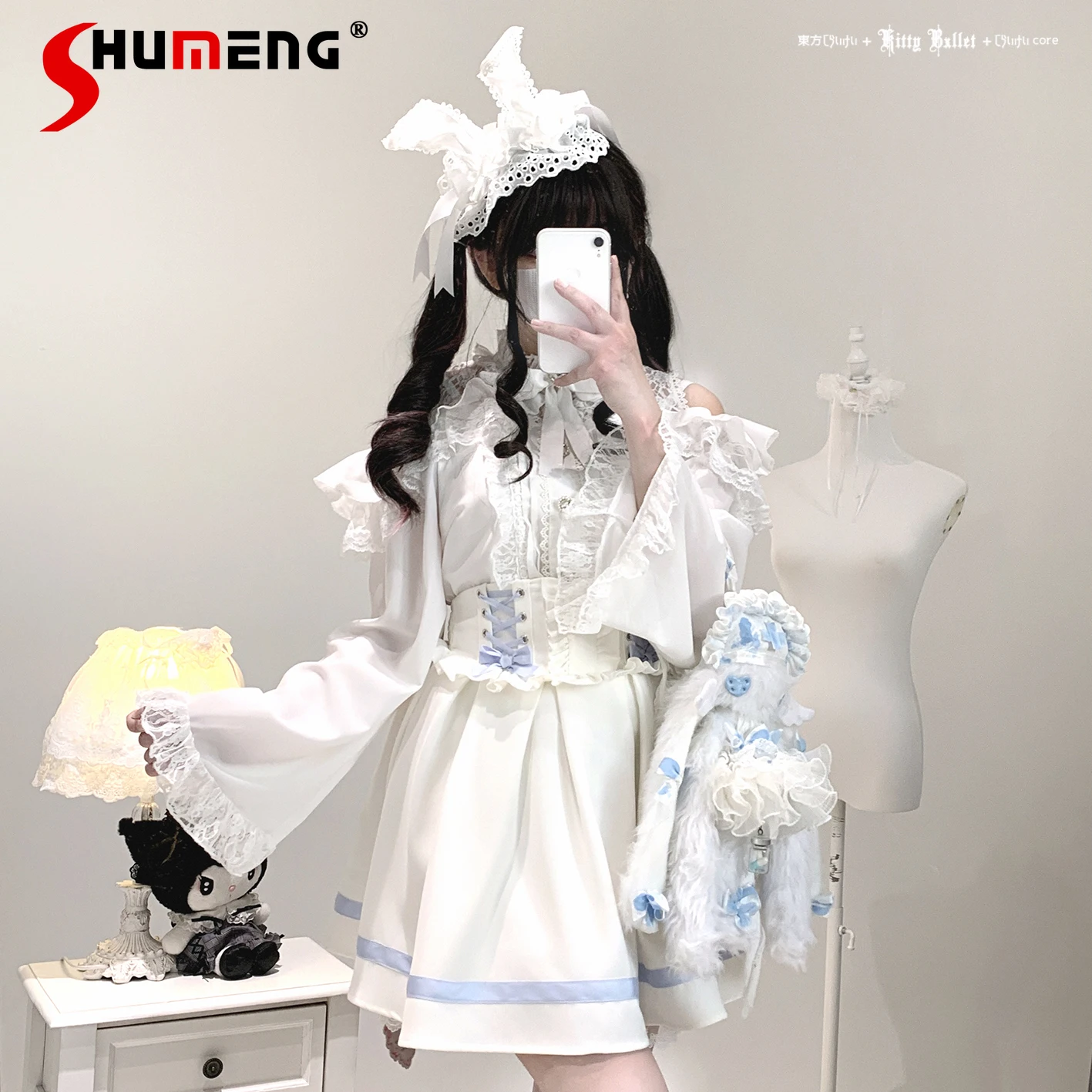 

Японская милая рубашка с открытыми плечами, весенне-осенняя новая милая блузка Лолиты с кружевными краями для девочек, женский топ с длинными рукавами Mujer