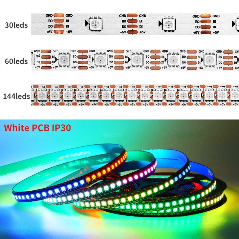 LED 스트립 RGB 풀 컬러 개별 주소 지정 가능 단일 제어 브레이크 포인트 재개, DC5V, WS2813, 30, 60, 144 픽셀, LED, M 테이프 라이트