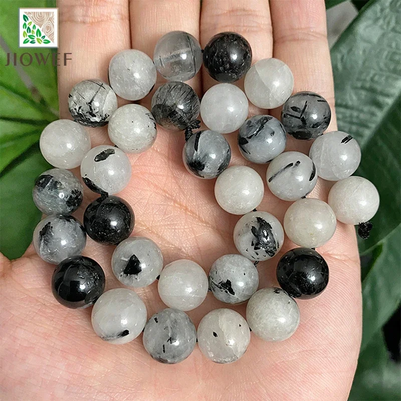 Natural Stone Black Rutilated Quartz Crystals Round Beads Diy Bracelet accessories For Jewelry Making 15