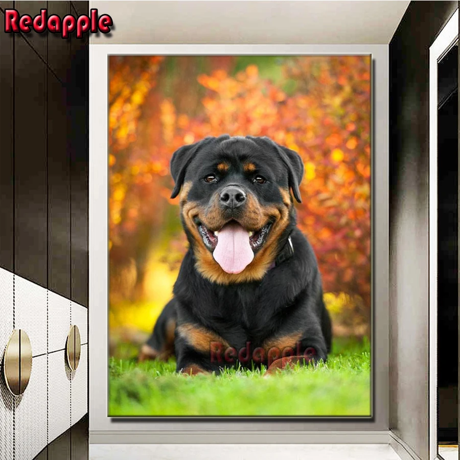 Cute Rottweiler pattern 5D DIY Diamond Painting Full Square round Diamond Embroidery Dog Mosaic puppy Picture Of Rhinestone Gift