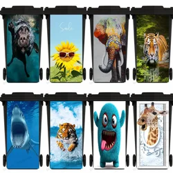 Funny Animal Printed Trash Can Mural Sticker Peel and Stick Outdoor Waterproof Dog Sunflower Little Monster Garbage Bin Stickers