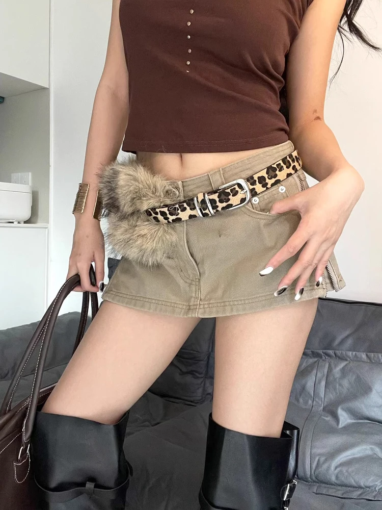 レディース-y2k-レオパード柄-フェイクファー-トリムベルト-ユニークデザイン-ウエストシンチャー-シルバーバックル-ステートメントベルト-レオパード-ウエストアクセサリー