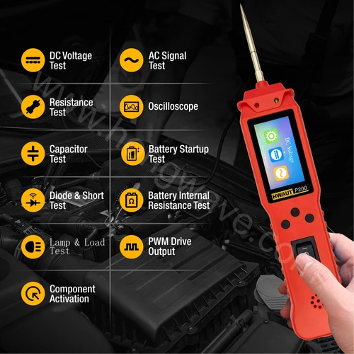 Imagen 2 del producto Probador de circuito automotriz 12 24V P100 P200, sonda de circuito de potencia, probador eléctrico, herramienta de prueba de lámpara de voltaje de continuidad, Cable de 2M