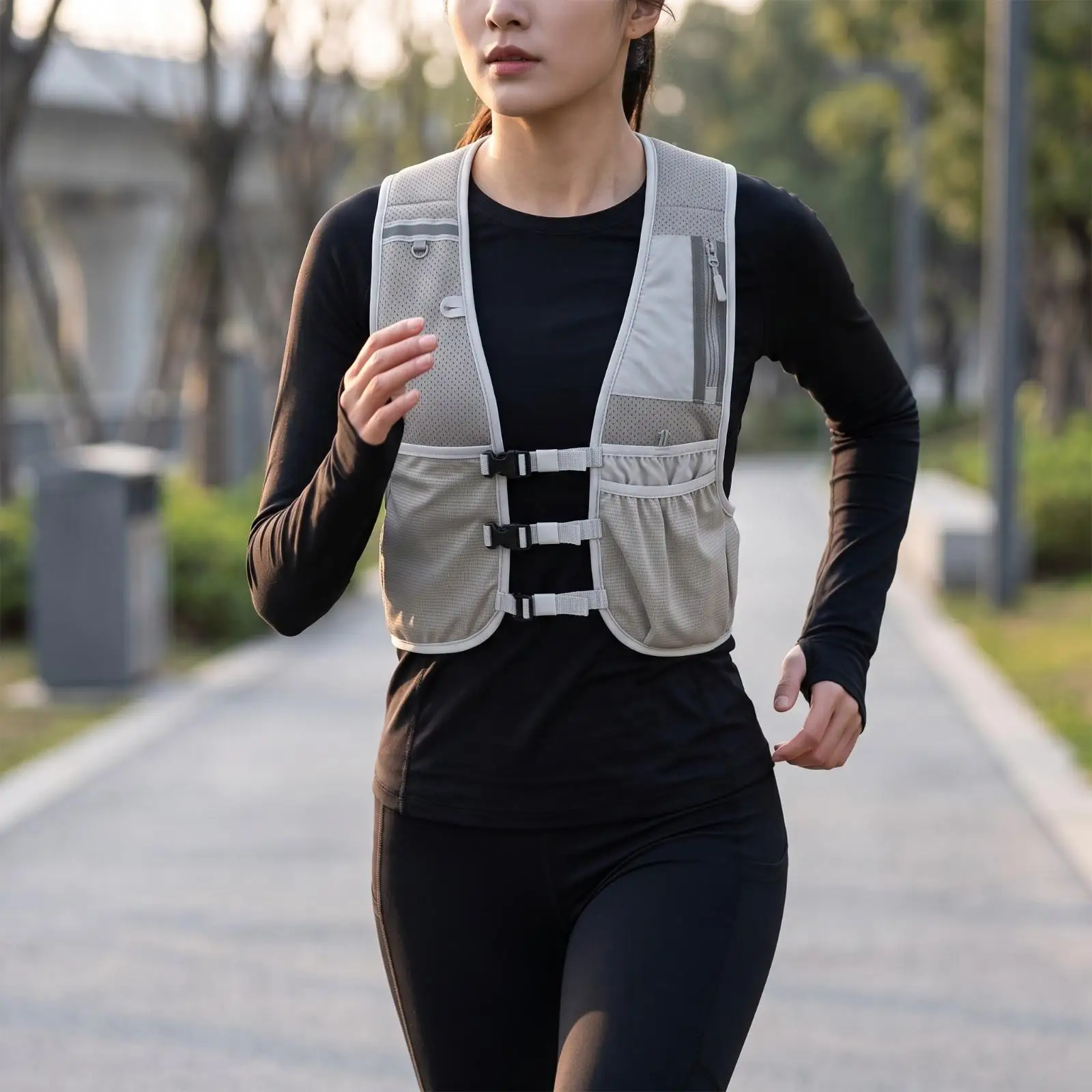 Reflective Running Vest for Jogging Cycling Hiking Lightweight Packable Safety Vest with Phone Pocket and Water Sleeve Design