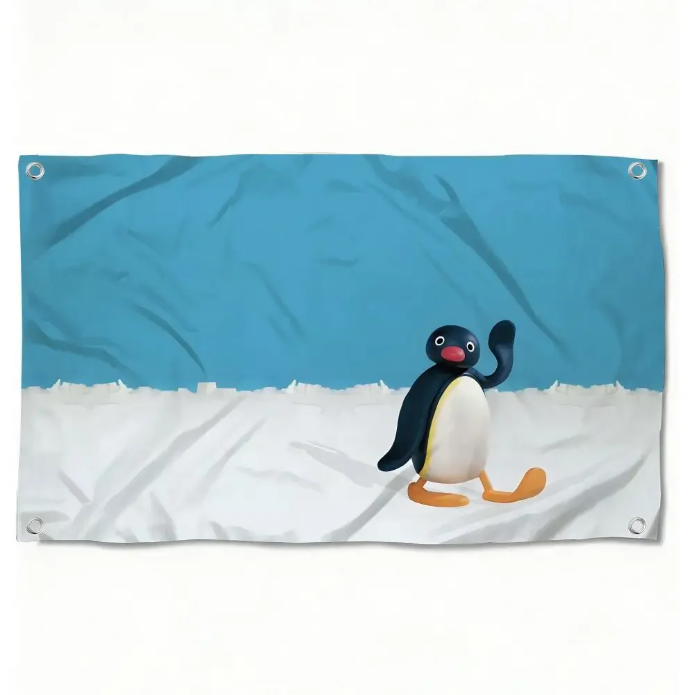 Cute Cartoon P-Pingu Flags Horizontal High Density Knitted Fabric European Simple For Durable Outdoor Indoor Use