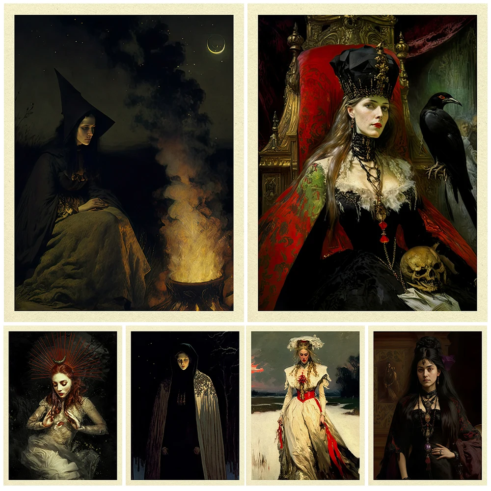 The Vampire Empress And Winter Ghosts Vintage Wall Art Canvas Painting Portrait Of Young Witch In Wizard College Poster Print
