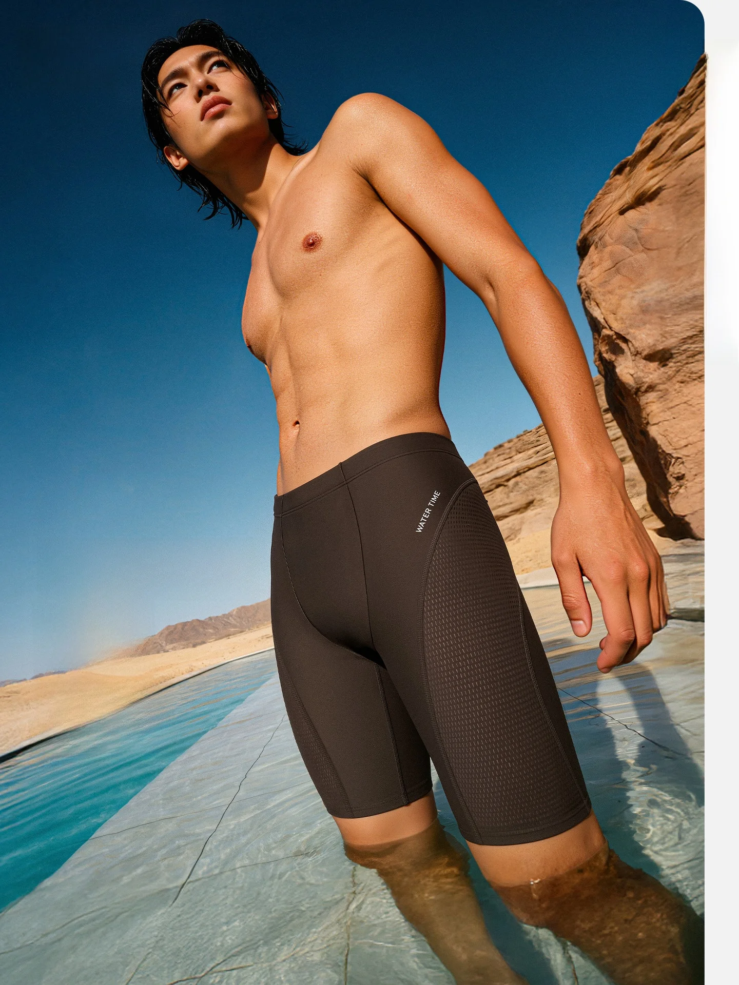 watertime-men's-swimming-trunks-training-five-quarter-length-swimwear-quick-dry-comfortable-elastic-waist-pure-color-swimwear