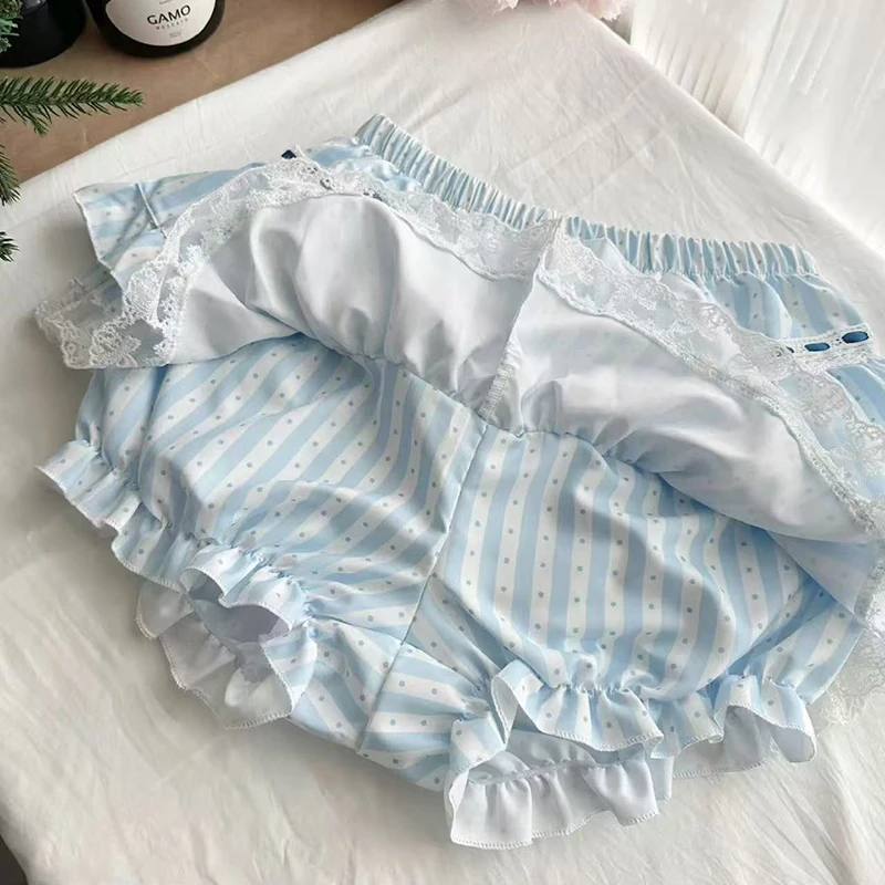 Sweet Bow Lace Patchwork Tops Suit Women Japanese Striped Splicing Mini Skirts Harajuku Lolita Ruffled Folds 2 Piece Set New