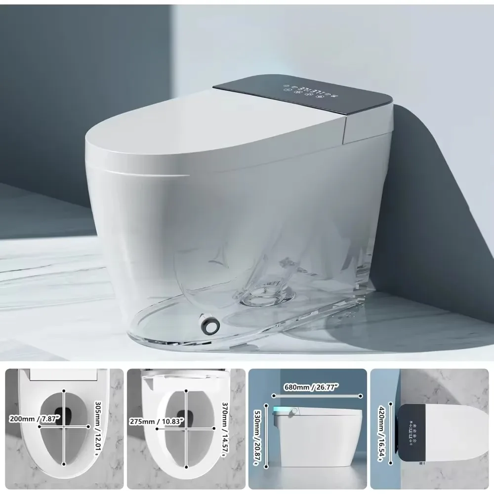 Tankless Smart Toilet with Warm Water Sprayer & Dryer, Foot Sensor Operation, Heated Bidets Seat, LED Display, Smar Toilet