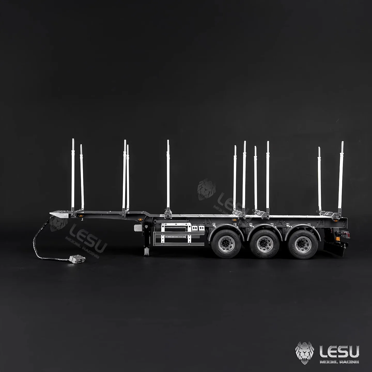 LESU Stainless Steel Timber Semi-trailer 1/14 Trailers with Electric Support Leg for RC Tractor Cars Remote Control Dump Trucks