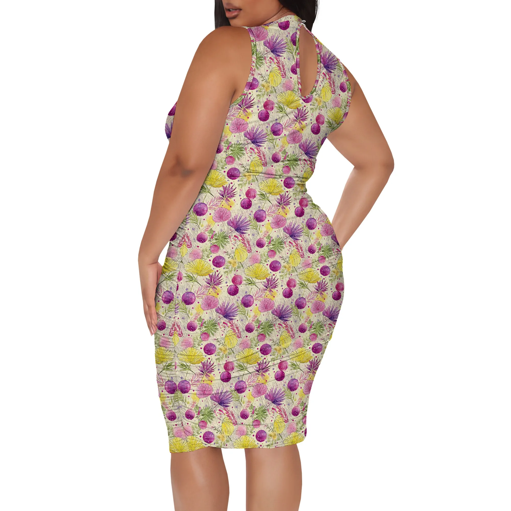Plus Size Tropical Floral Sleeveless Dress XL-6XL Colorful Summer Bodycon Dress for Beach Vacation Party Look 2025
