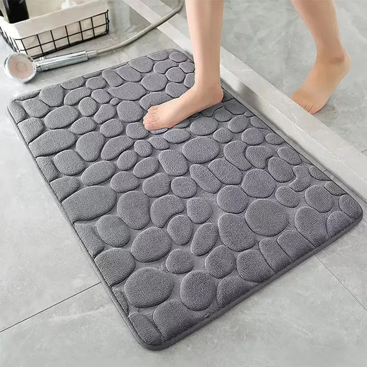 1PC Non Slip Bathroom Mat Bath Mats Absorbent Doormat Carpet Cobblestone Embossed Door Floor Mats Machine Washable Quick Drying