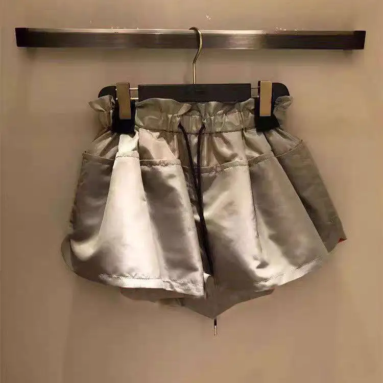 SAC Japanese layered splicing wide-leg high-waisted contrasting pleated skirt shorts