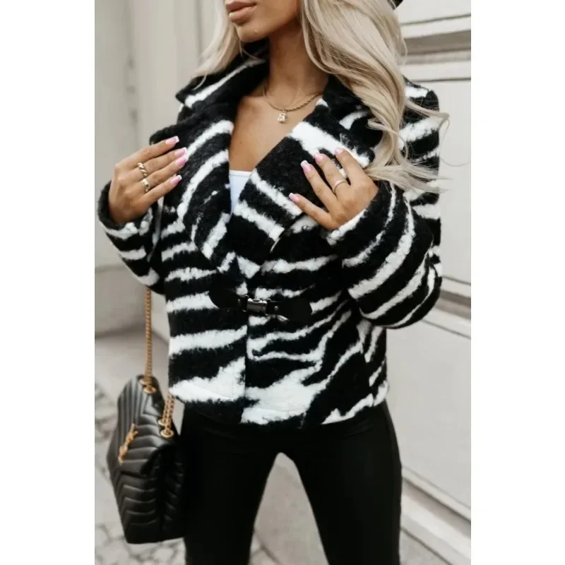 

Women's Fashion Short Design Jacket Turn-down Collar One Button Coat Women's Long Sleeve Casual Coats Lady Leopard Clothes