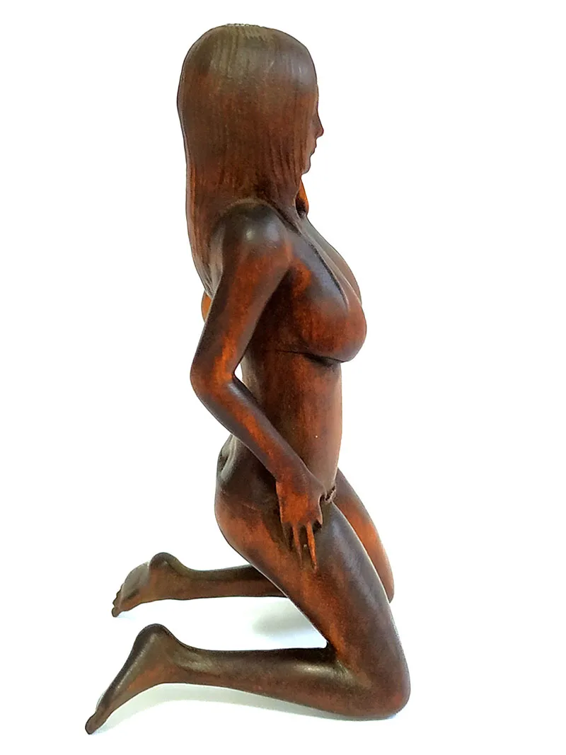 GY075 - 12.5 X 6 X 5 CM Boxwood Carving Figurine : Sexy Girl Woman Statue