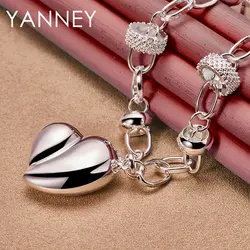 New 925 Sterling Silver 18 Inches Smooth Heart Necklace For Men Women Fashion Hip Hop Charm Gift Jewelry Wedding
