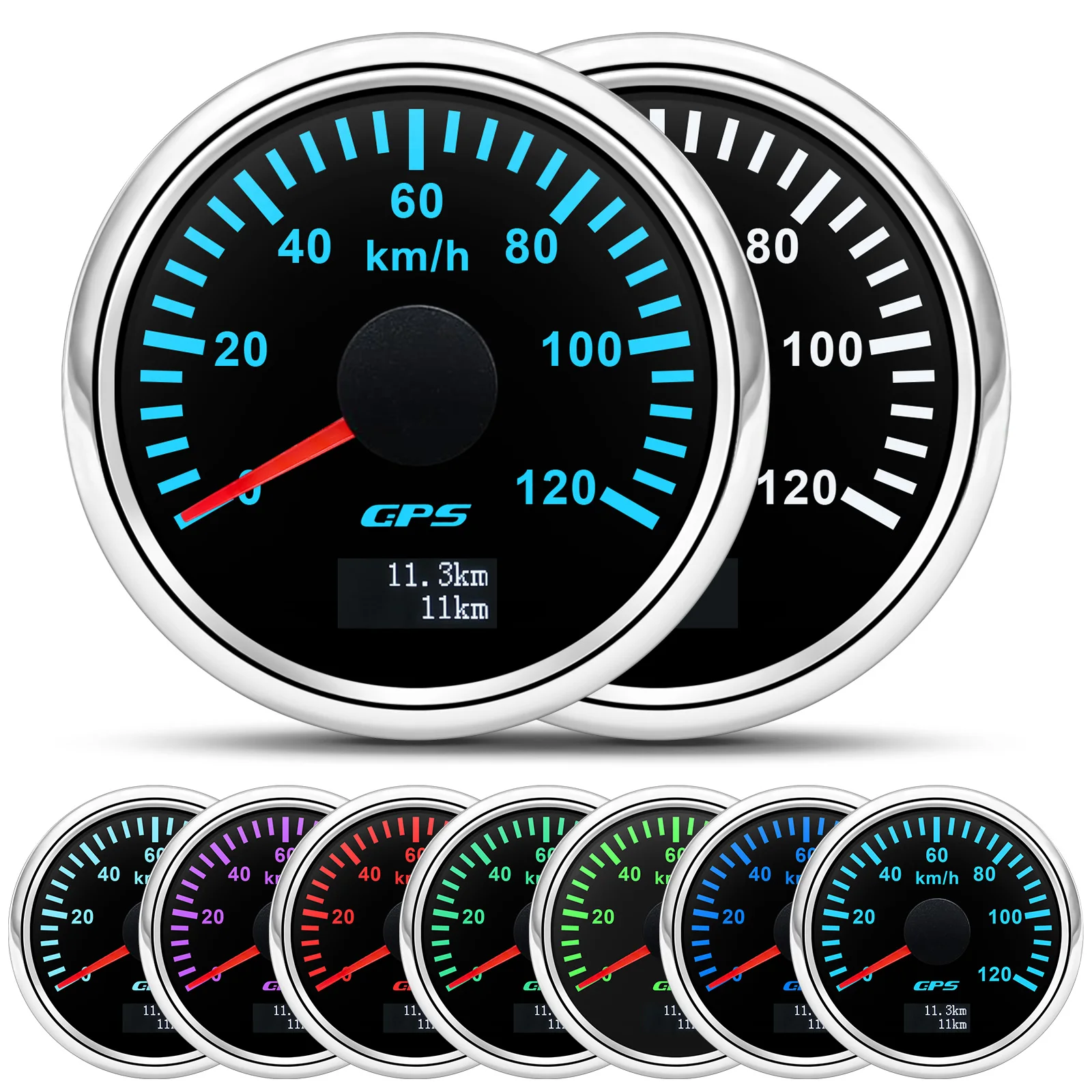 30/60/80/120/200 km/h GPS-Tachometer mit GPS-Antenne für 12 V 24 V Auto Boot Marine wasserdichter Geschwindigkeitsmesser Kilometerzähler 7 Farben LED