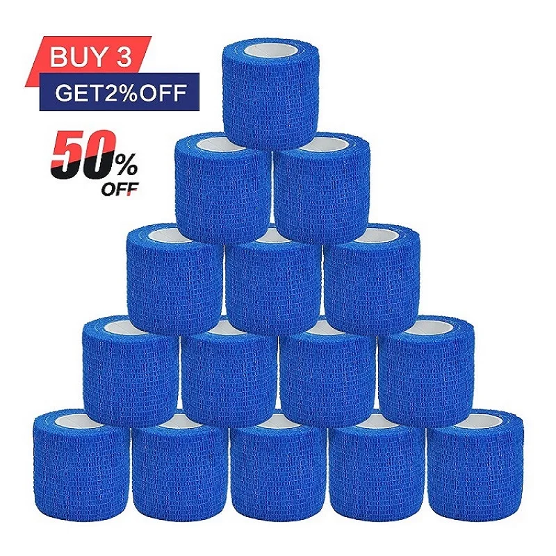 1/10/15pcs Blue Gauze Medical Bandage Self-adhesive Breathable Elastic Bandages for Sports Fixing Finger Wrist Leg