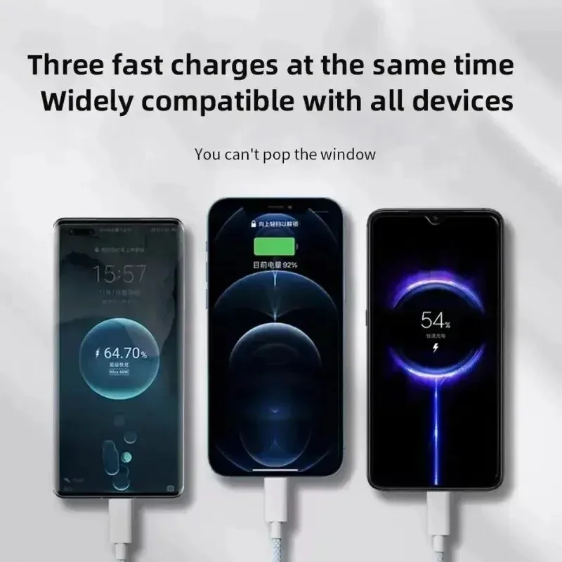 Cavo USB tipo C 6A 3 in 1 Cavi di ricarica super veloci da 66 W per Huawei Xiaomi Samsung Cavo dati Lightning OPPO per iPhone 1,2/2/3 M