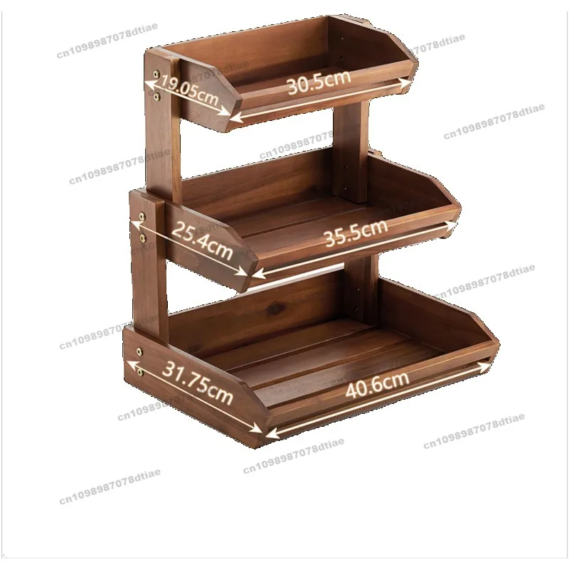 For Multifunctional Practical Teak Multilayer Desktop Storage Rack for Home Fruit Basket Snack Basket Vegetable Storage Basket