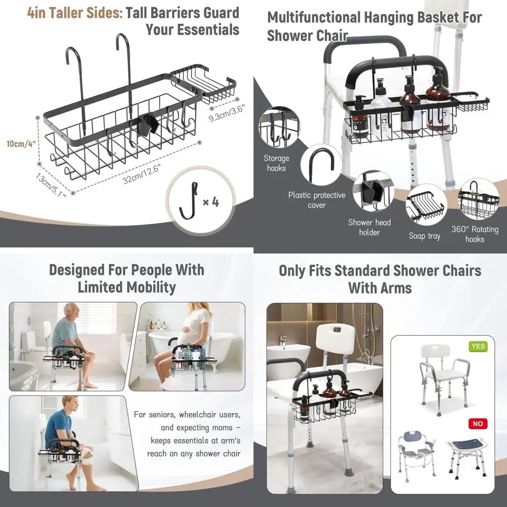 

Hanging Shower Caddy or Shower Chair with Hooks, Soap Tray and Shower Rack, Bathroom Showers Organizer Basket or Elderly, Pregna