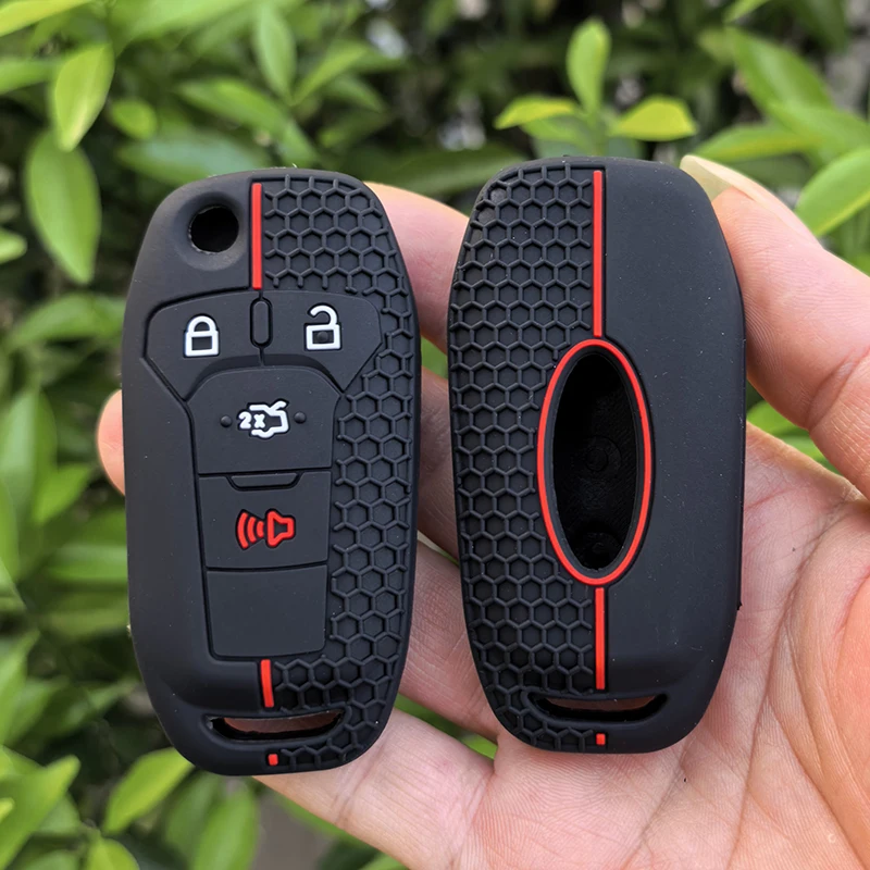 4 Buttons Silicone Car Key Case Cover for Ford Fusion F150 F-150 2015 2016 2017 Folding Keychain Remote Protection Accessories