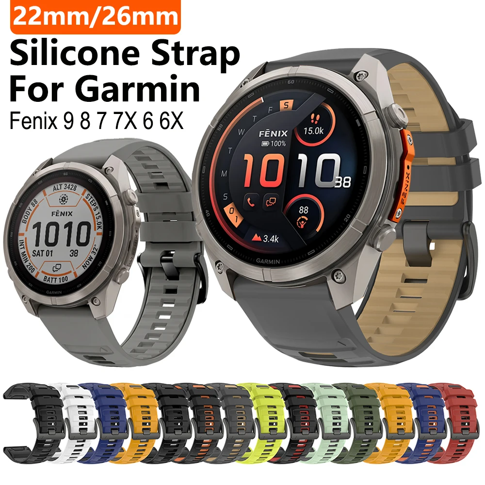 QuickFit 22mm / 26mm Silicone Band For Garmin Fenix 9 8 Pro 47mm 51mm Wrist Strap For Fenix9 7 7X 6 6X Sports Watchband Bracelet