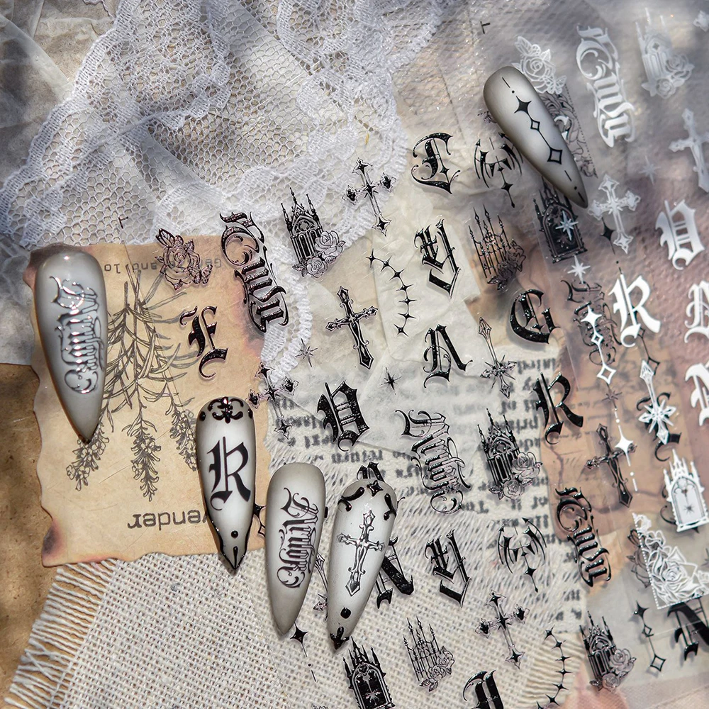 Donkere gotische nail art-stickers voor manicure DIY vrouwen thuis nagelontwerp duisternis letters cijfers Europese Y2K decoratie slider