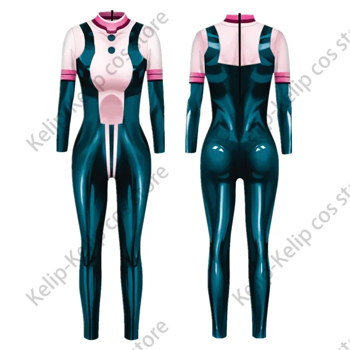 Anime My Hero Academia Ochaco Uraraka Asui Tsuyu Froppy Cosplay Costume Wig Tight Printing Jumpsuits Woman Sexy Carnival Suit