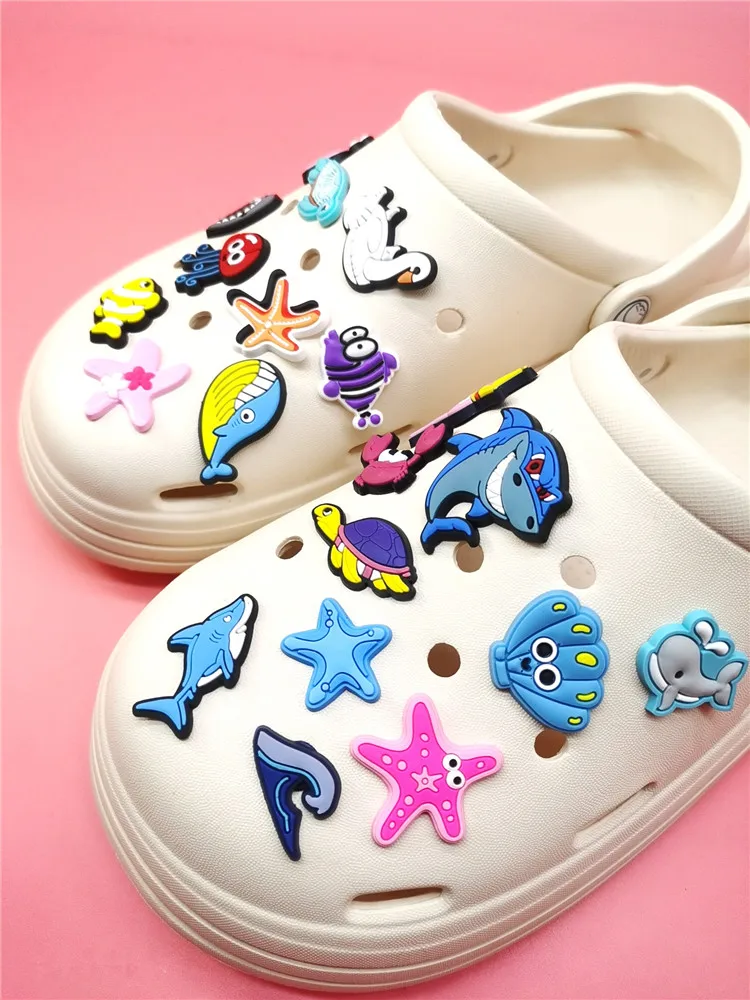 Cute Ocean Style Shoe Charms Shark Fish Sea-turtle PVC Buckle Decoration Diy Croc Clog Accessories Children Adult Halloween Gift