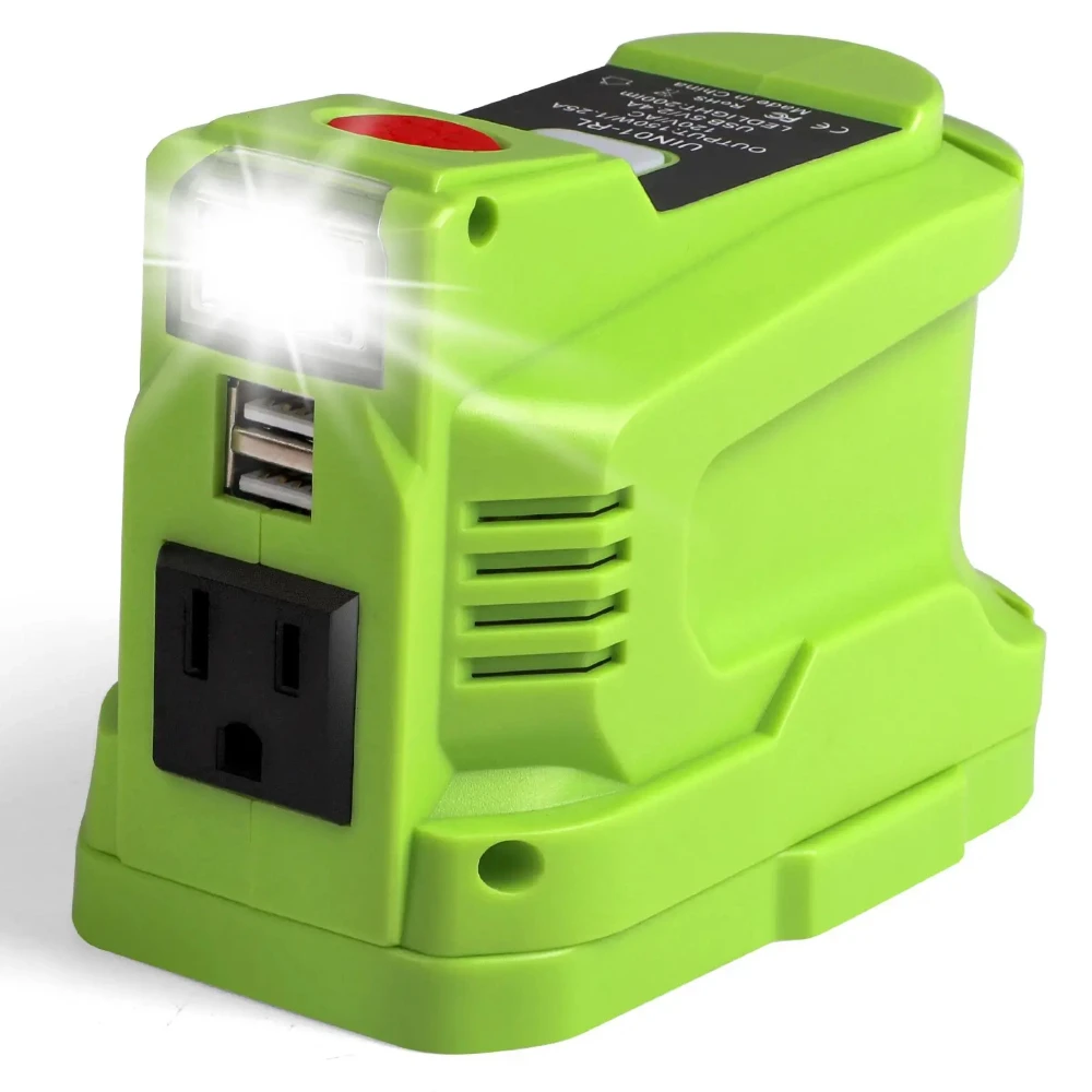 

Dual USB Portable Inverters for Makita/Dewalt/Milwaukee/Ryobi 18V 110~120V with AC Outlet LED Light 150W Power Supply Inverter