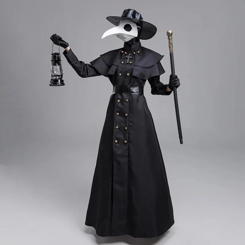 Plague Doctor Medieval Steampunk Robe Halloween Costume for Women Carnival Gothic Christ Cross Witch Cosplay Priest Wizard Mask