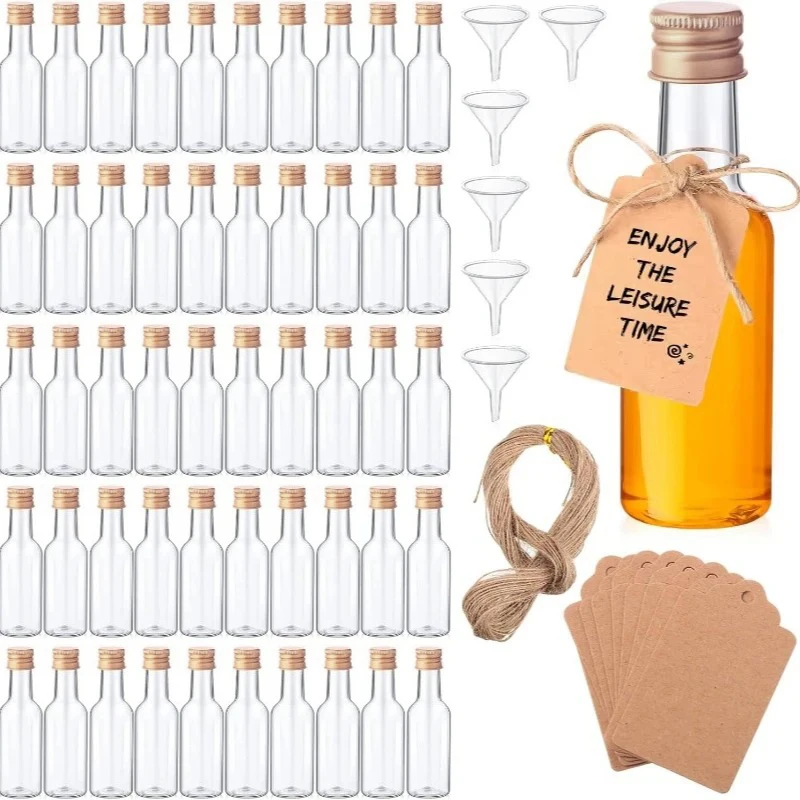 10/30/50/100 sztuk Mini plastikowa butelka na wino garnitur 1,7 Oz przenośna przezroczysta butelka na sok butelka na płatki zbożowe świąteczne przyjęcie dekoracyjna butelka
