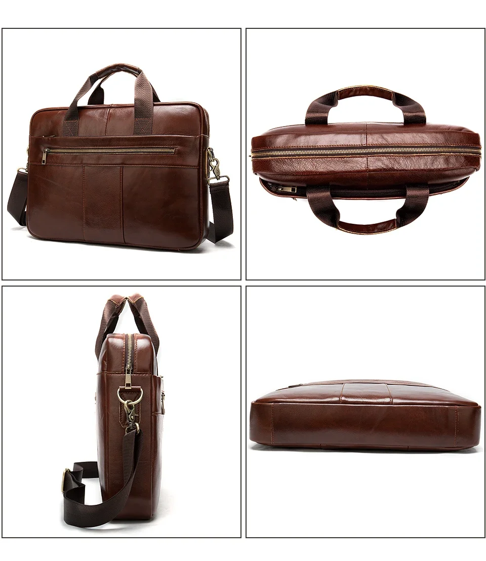 Men's Briefcase Bag Men's Genuine Leather Laptop Bag Business Tote for Document Office Portable Laptop Shoulder Bag