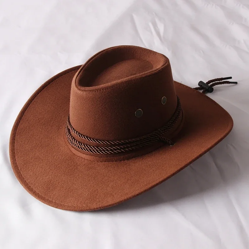 Vintage-Western-Cowboyhut, einfarbig, Basin-Hut, breite Krempe, Jazz-Hut, Outdoor-Sonnenschutz für Wandern, Camping, Reiten – Detail 9