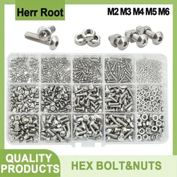 M2 M3 M4 M5 M6 304 Stainless Steel Allen Bolts Nuts Set Threaded Hexagonal Motorcycle Fairing Screws Assortment Screw Bolt Kit