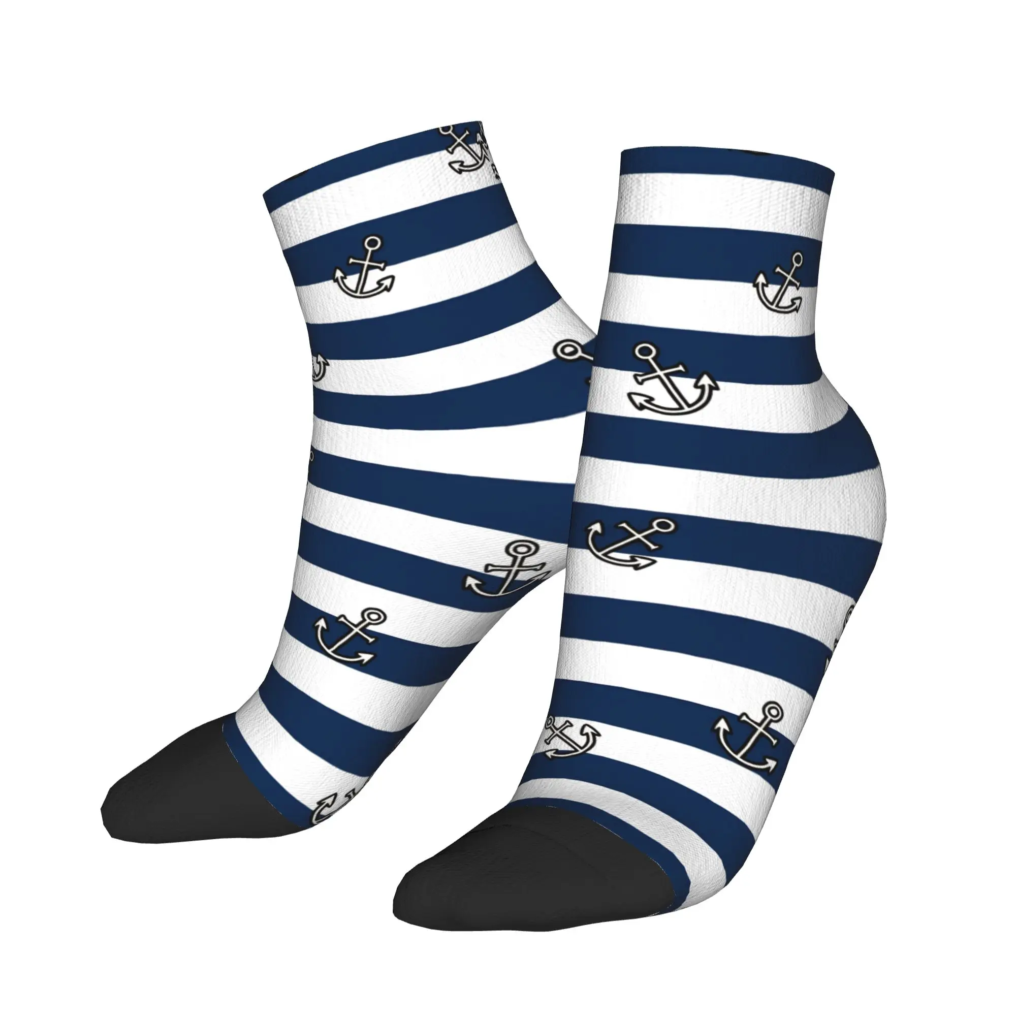 

Nautical Blue Anchors With Blue Stripes Ankle Socks Gothic Soft Casual Socks Summer Outdoor Graphic Anti Slip Sock For Men Gift