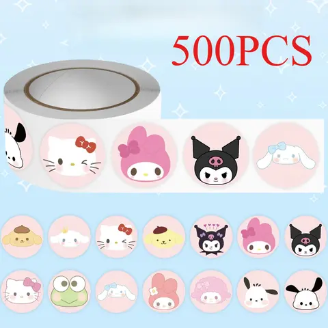 500PCS Sanrio Hello Kitty Cartoon Roll Stickers Cartoon Kuromi My Melody Children's Diary Bonus Gift Closure Diary Booklet Gift